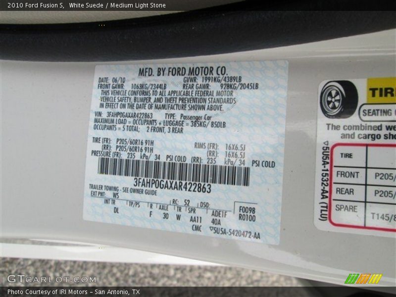 White Suede / Medium Light Stone 2010 Ford Fusion S