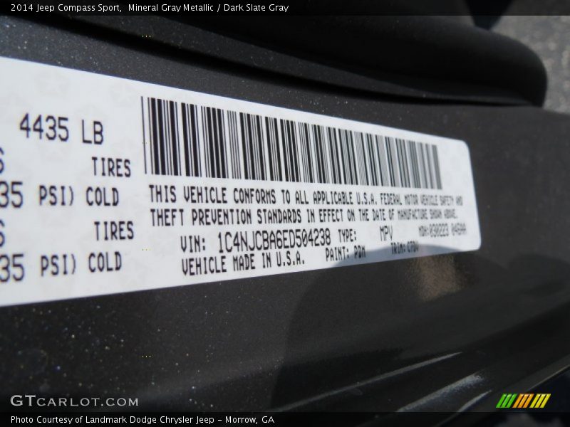 Mineral Gray Metallic / Dark Slate Gray 2014 Jeep Compass Sport