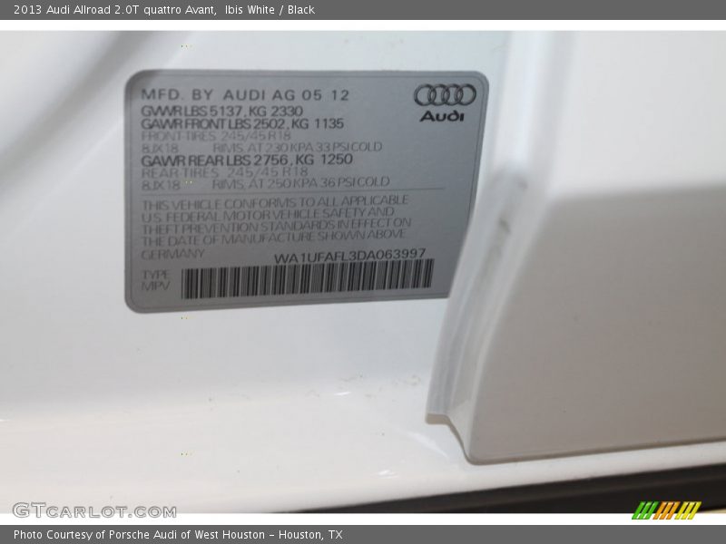Ibis White / Black 2013 Audi Allroad 2.0T quattro Avant