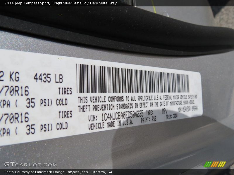 Bright Silver Metallic / Dark Slate Gray 2014 Jeep Compass Sport