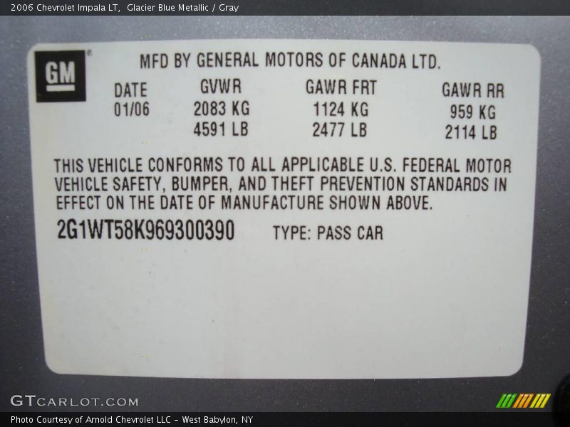 Glacier Blue Metallic / Gray 2006 Chevrolet Impala LT