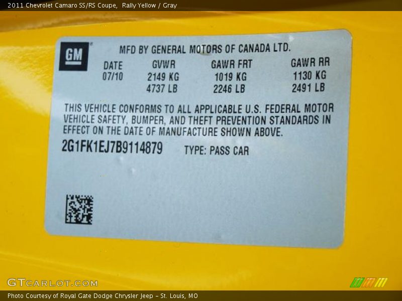 Rally Yellow / Gray 2011 Chevrolet Camaro SS/RS Coupe