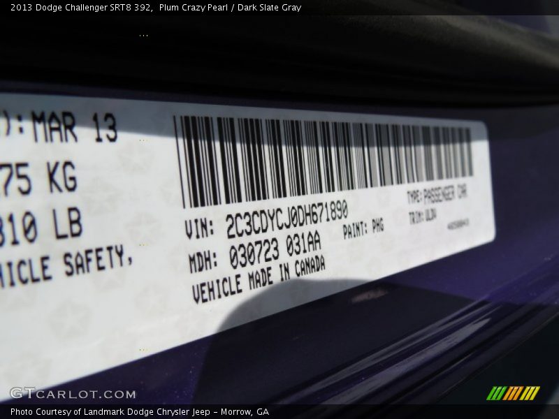 Plum Crazy Pearl / Dark Slate Gray 2013 Dodge Challenger SRT8 392