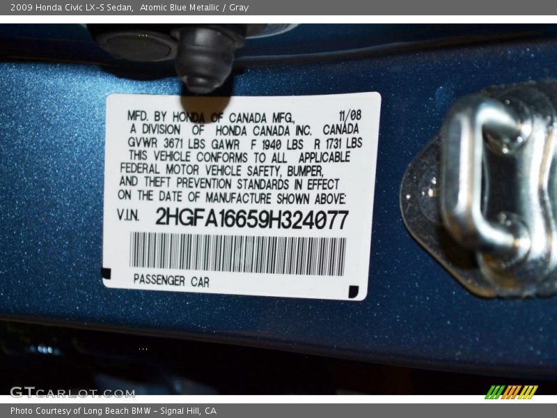 Atomic Blue Metallic / Gray 2009 Honda Civic LX-S Sedan