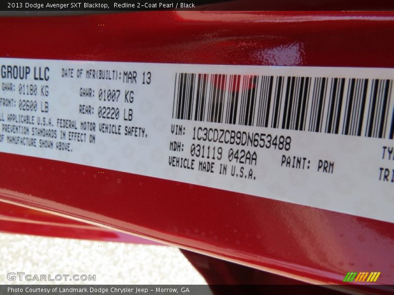 Redline 2-Coat Pearl / Black 2013 Dodge Avenger SXT Blacktop