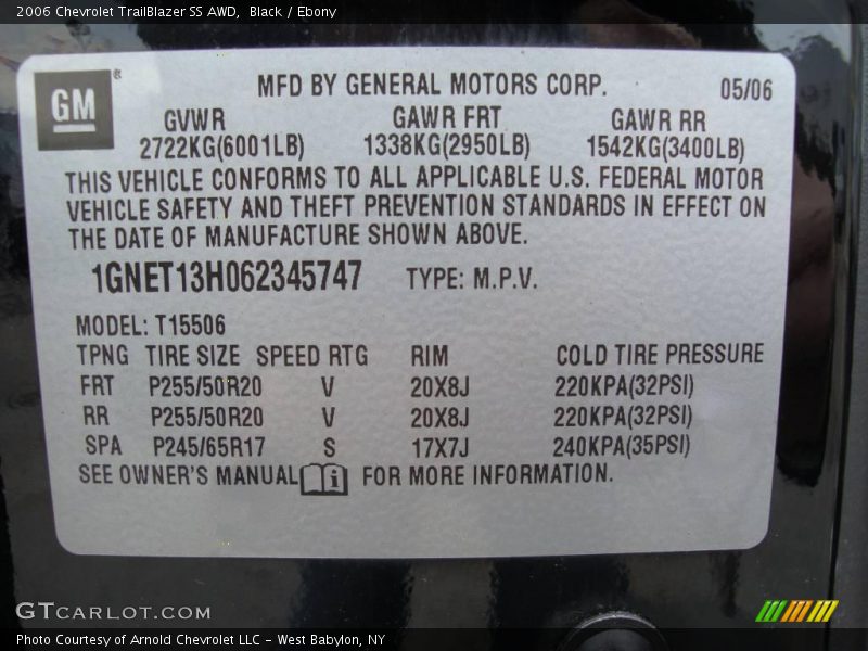 Black / Ebony 2006 Chevrolet TrailBlazer SS AWD