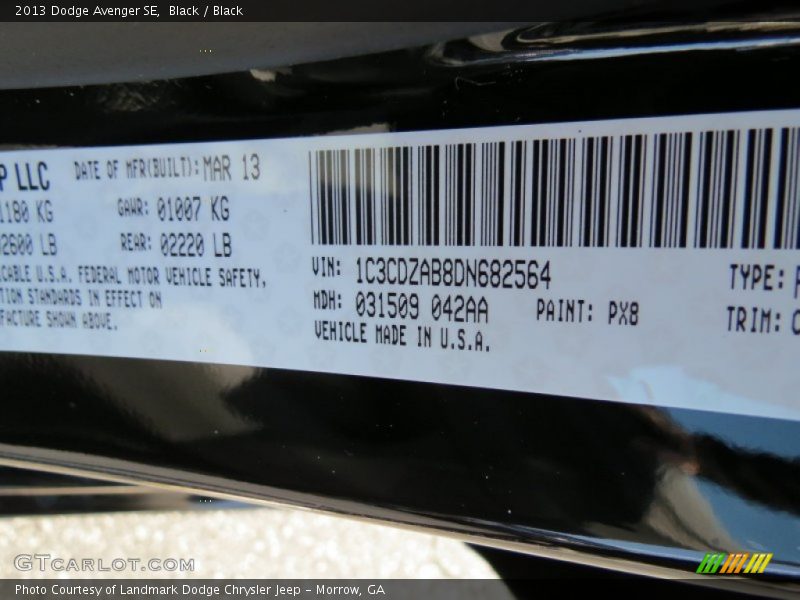 Black / Black 2013 Dodge Avenger SE