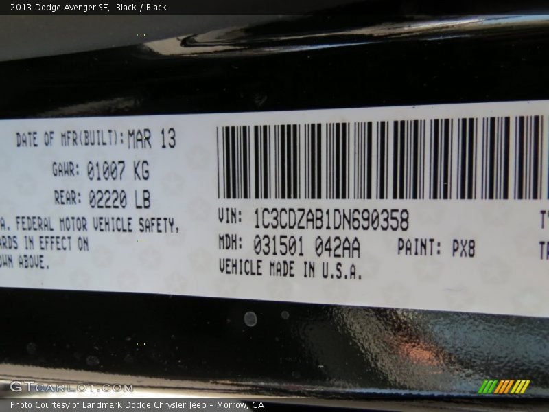 Black / Black 2013 Dodge Avenger SE