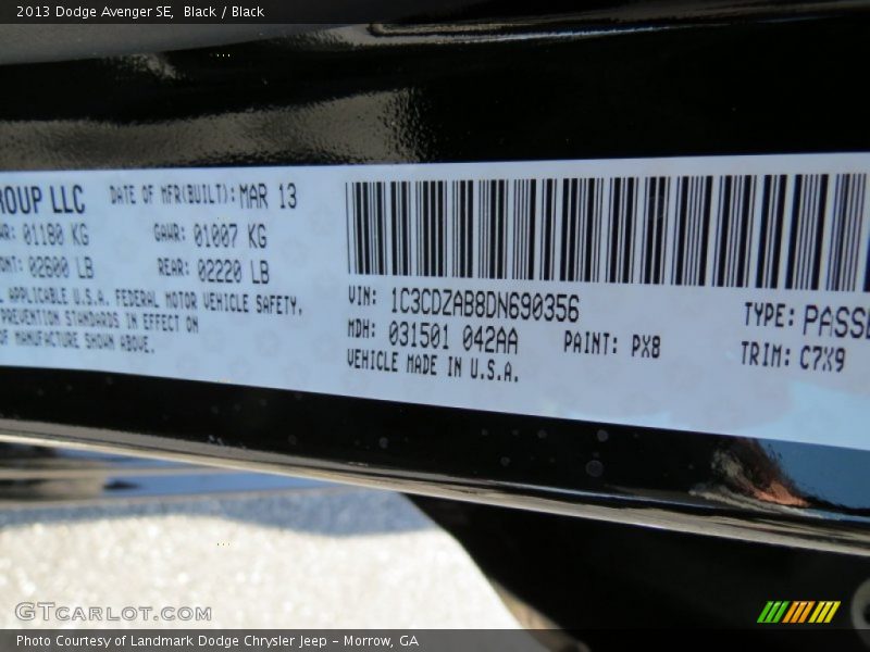 Black / Black 2013 Dodge Avenger SE