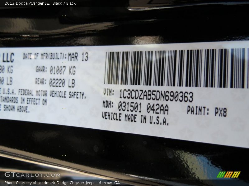 Black / Black 2013 Dodge Avenger SE