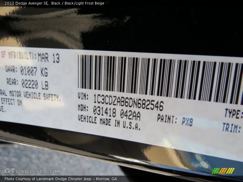 Black / Black/Light Frost Beige 2013 Dodge Avenger SE