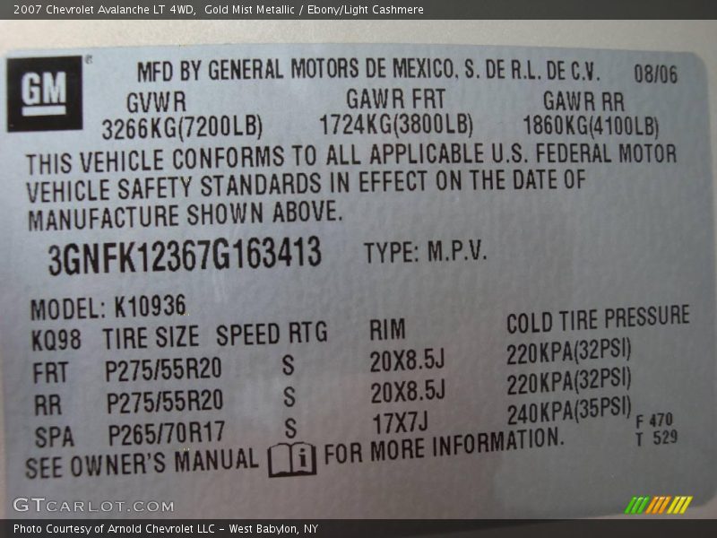 Gold Mist Metallic / Ebony/Light Cashmere 2007 Chevrolet Avalanche LT 4WD