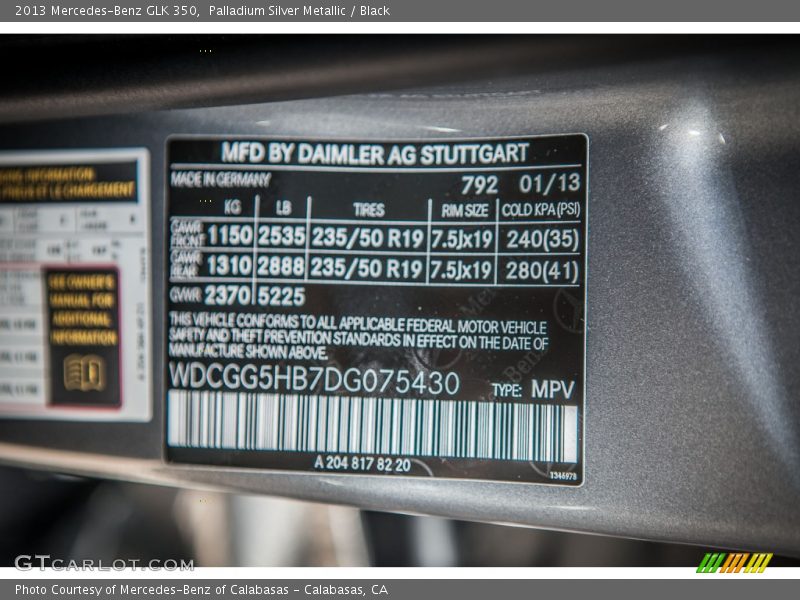 Palladium Silver Metallic / Black 2013 Mercedes-Benz GLK 350