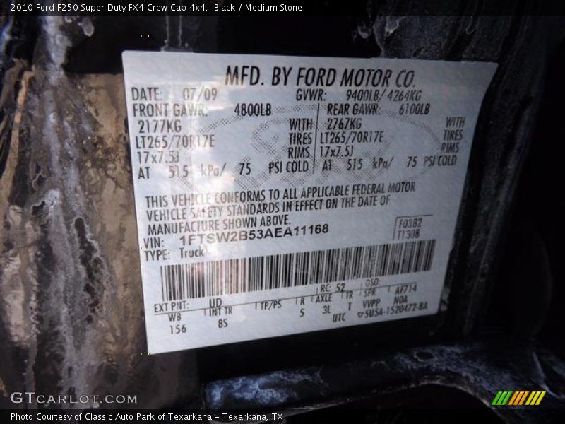 Black / Medium Stone 2010 Ford F250 Super Duty FX4 Crew Cab 4x4