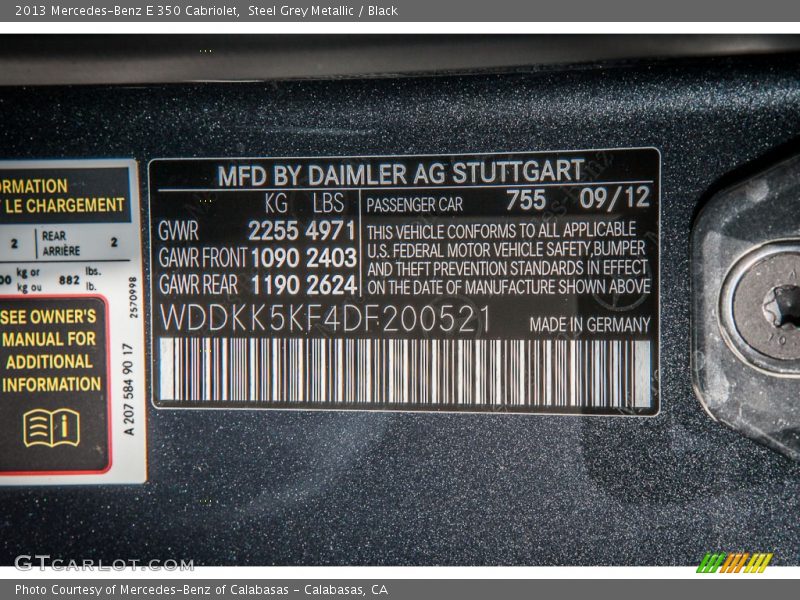 Steel Grey Metallic / Black 2013 Mercedes-Benz E 350 Cabriolet