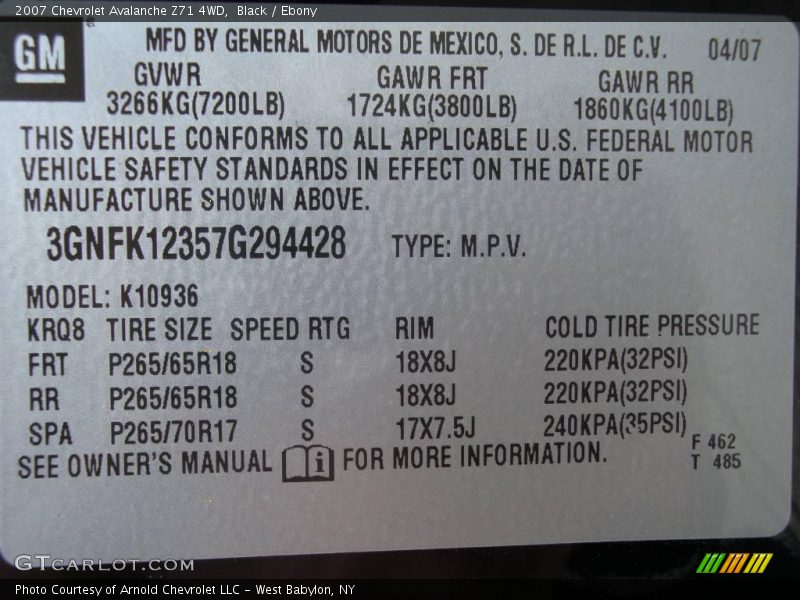 Black / Ebony 2007 Chevrolet Avalanche Z71 4WD