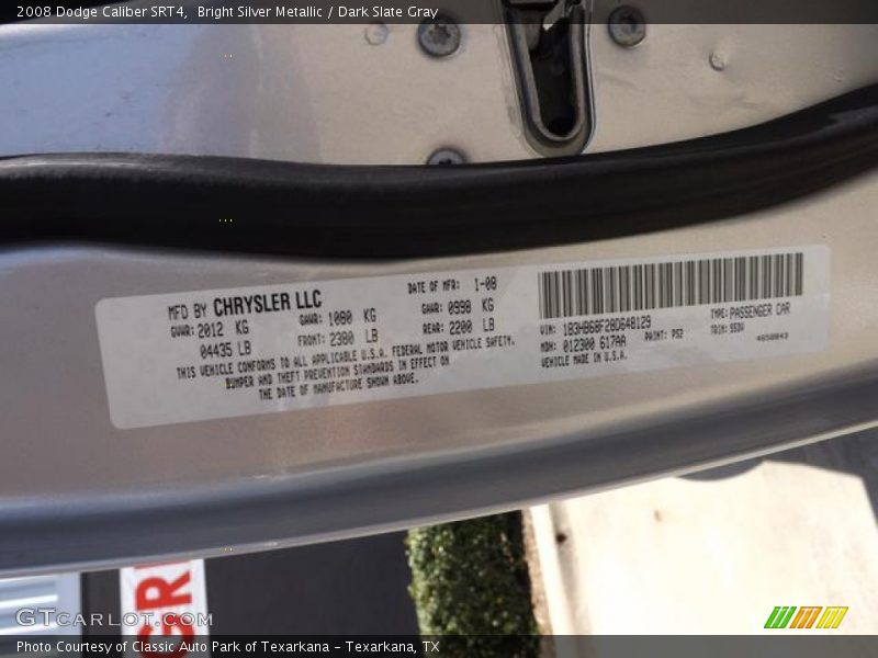 Bright Silver Metallic / Dark Slate Gray 2008 Dodge Caliber SRT4