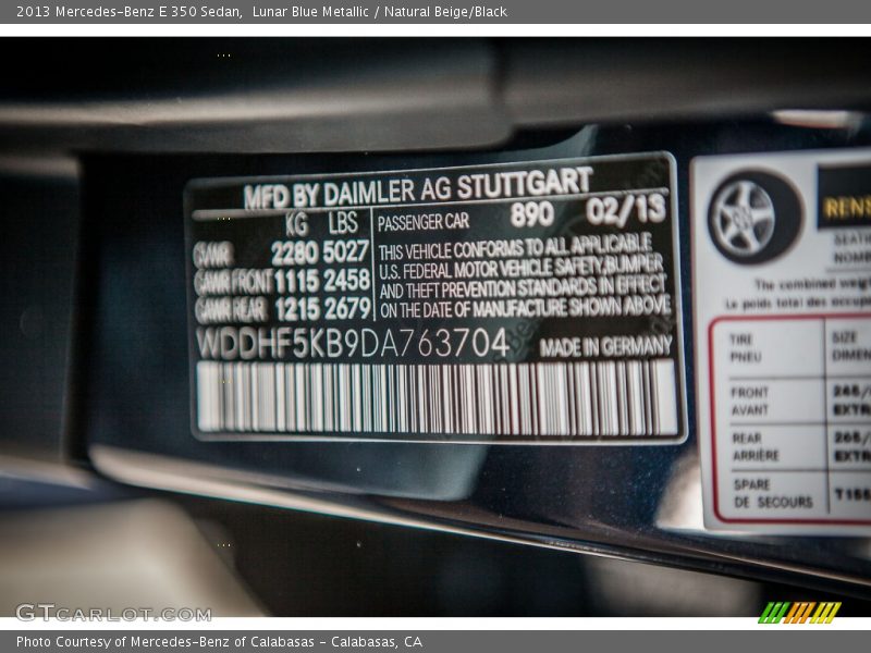 Lunar Blue Metallic / Natural Beige/Black 2013 Mercedes-Benz E 350 Sedan