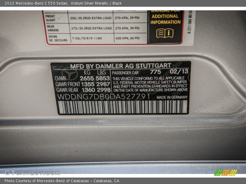 Iridium Silver Metallic / Black 2013 Mercedes-Benz S 550 Sedan