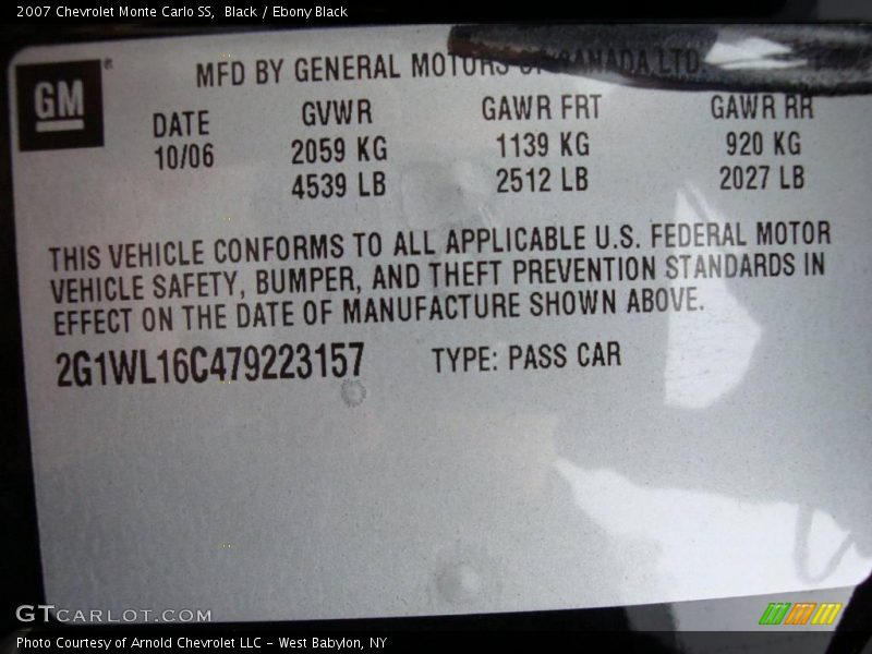 Black / Ebony Black 2007 Chevrolet Monte Carlo SS