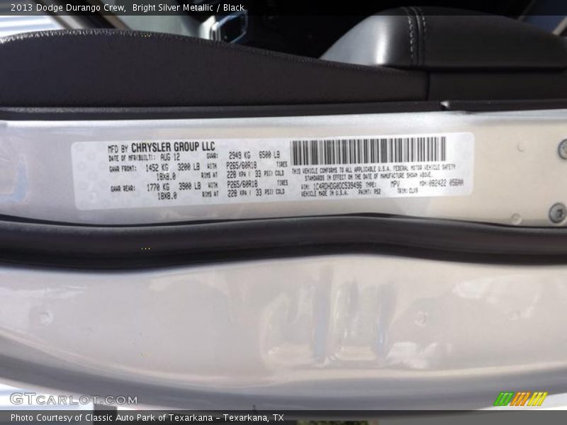 Bright Silver Metallic / Black 2013 Dodge Durango Crew