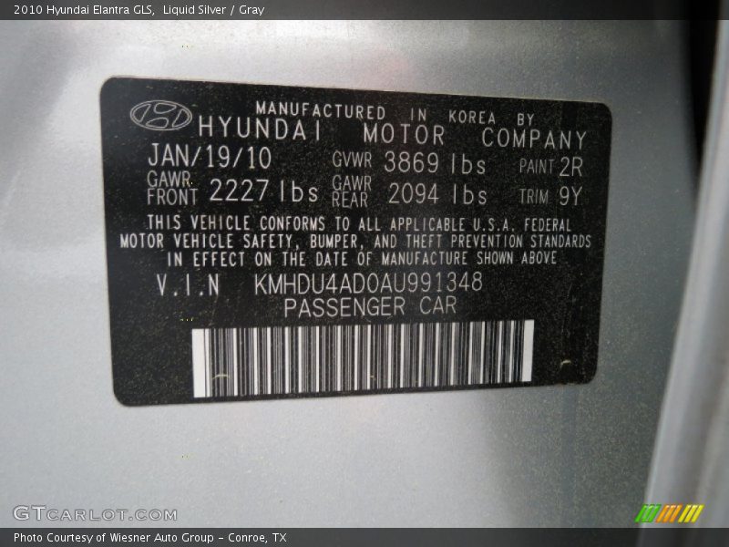 Liquid Silver / Gray 2010 Hyundai Elantra GLS