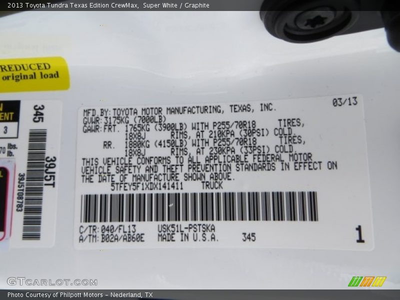 Super White / Graphite 2013 Toyota Tundra Texas Edition CrewMax