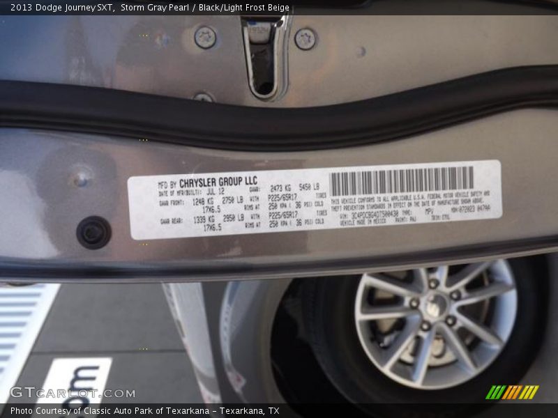Storm Gray Pearl / Black/Light Frost Beige 2013 Dodge Journey SXT