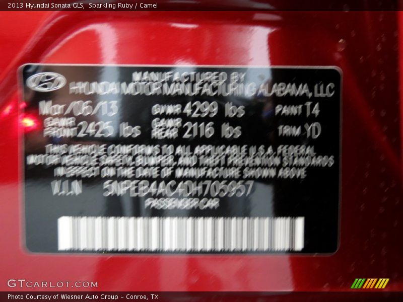 Sparkling Ruby / Camel 2013 Hyundai Sonata GLS