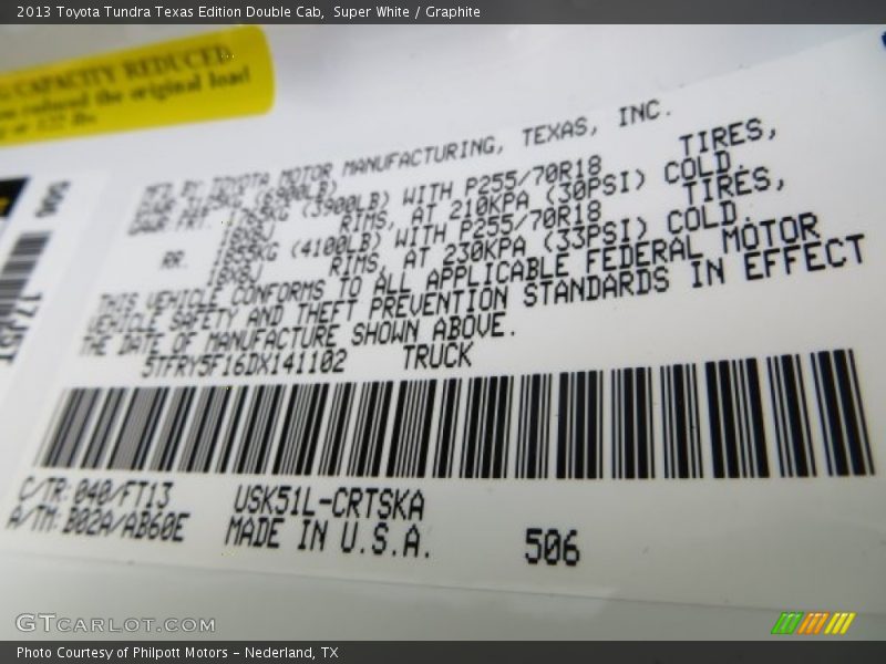 Super White / Graphite 2013 Toyota Tundra Texas Edition Double Cab