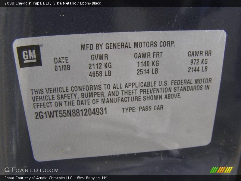 Slate Metallic / Ebony Black 2008 Chevrolet Impala LT