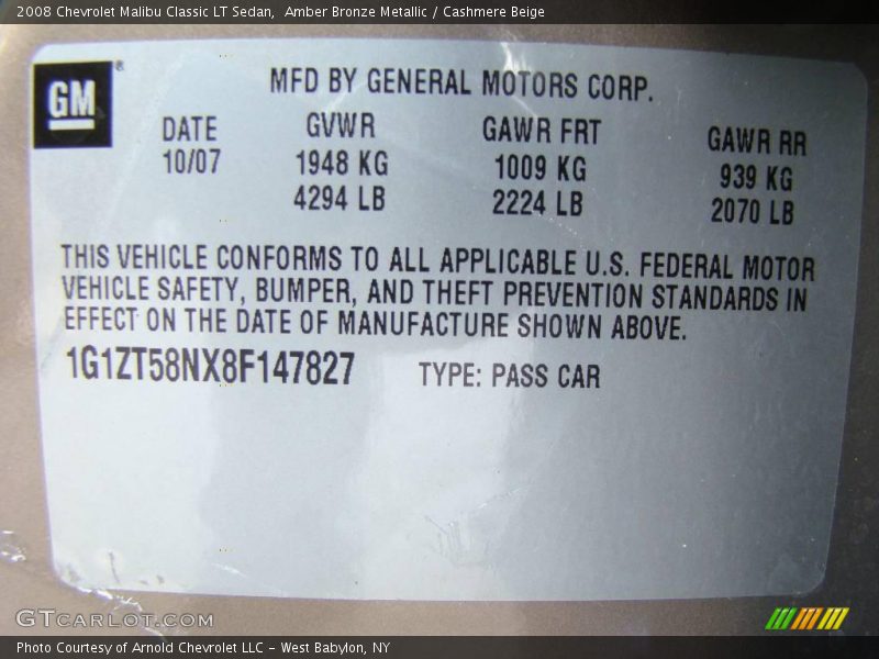 Amber Bronze Metallic / Cashmere Beige 2008 Chevrolet Malibu Classic LT Sedan