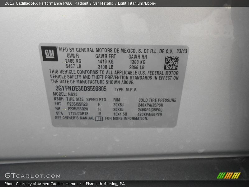 Radiant Silver Metallic / Light Titanium/Ebony 2013 Cadillac SRX Performance FWD