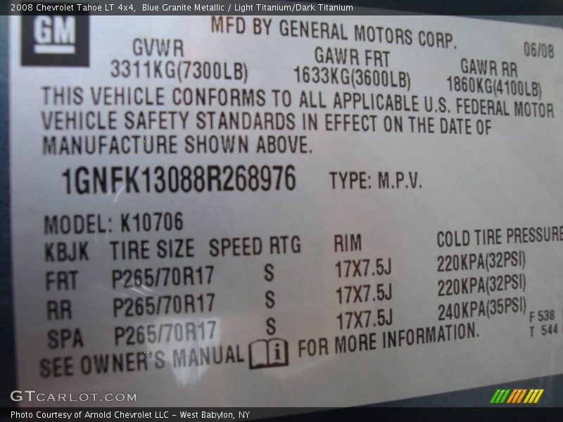 Blue Granite Metallic / Light Titanium/Dark Titanium 2008 Chevrolet Tahoe LT 4x4