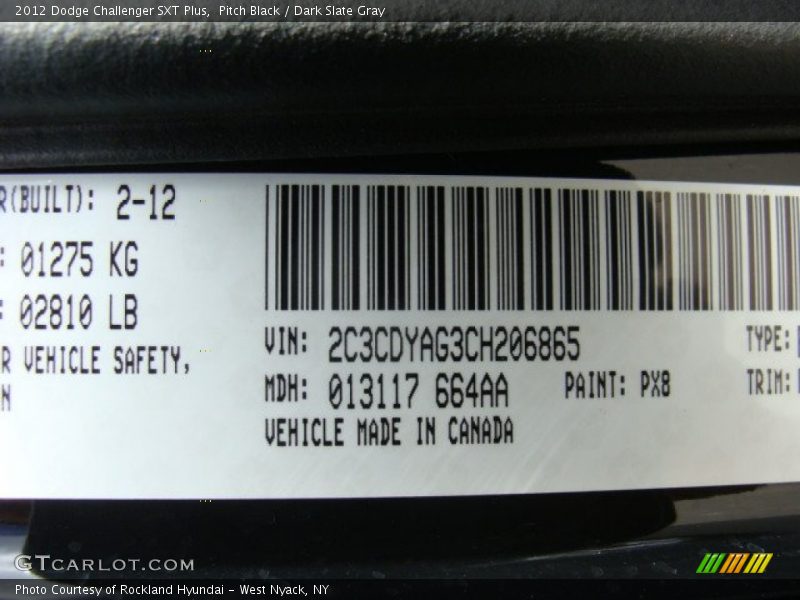 Pitch Black / Dark Slate Gray 2012 Dodge Challenger SXT Plus