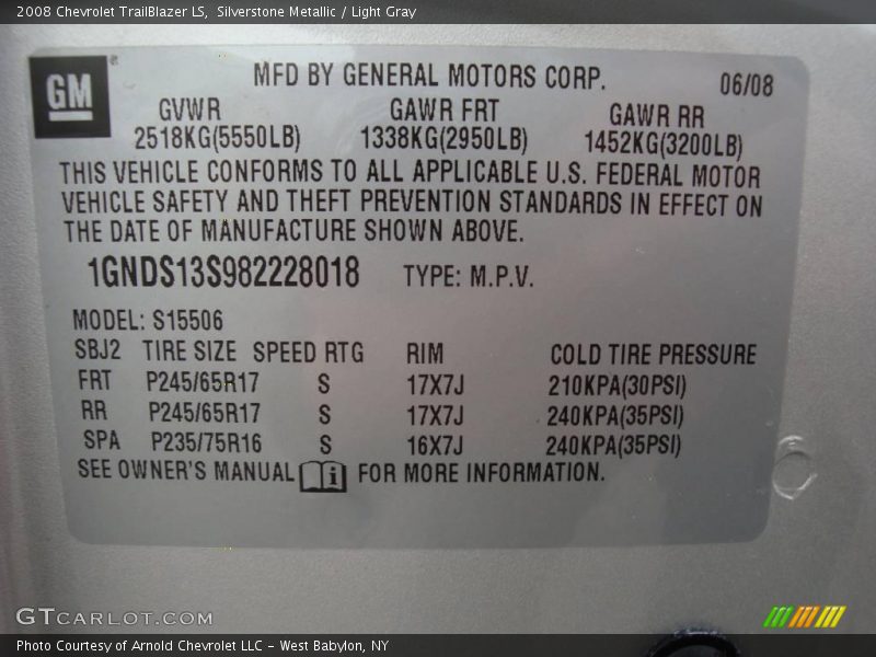 Silverstone Metallic / Light Gray 2008 Chevrolet TrailBlazer LS