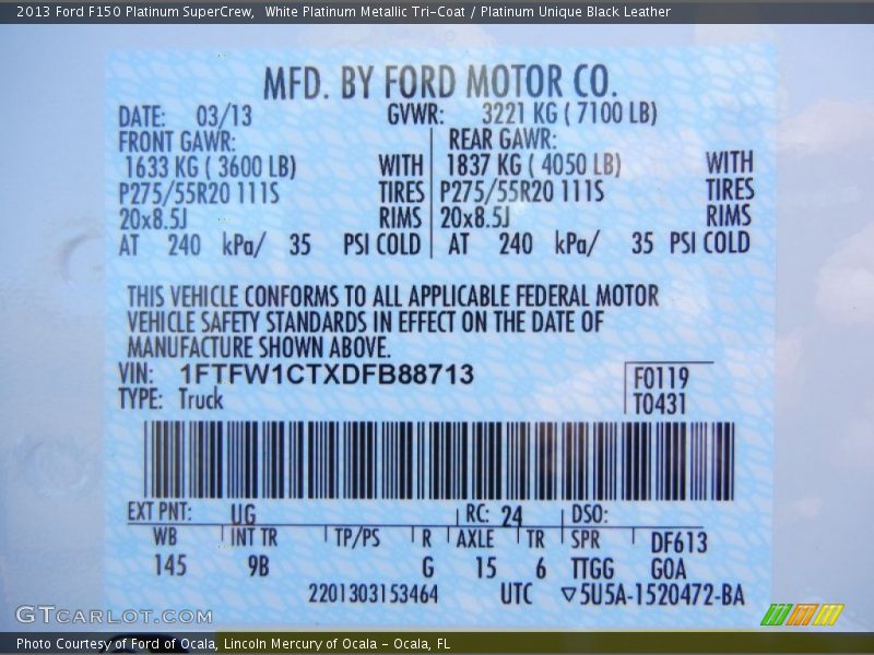 White Platinum Metallic Tri-Coat / Platinum Unique Black Leather 2013 Ford F150 Platinum SuperCrew