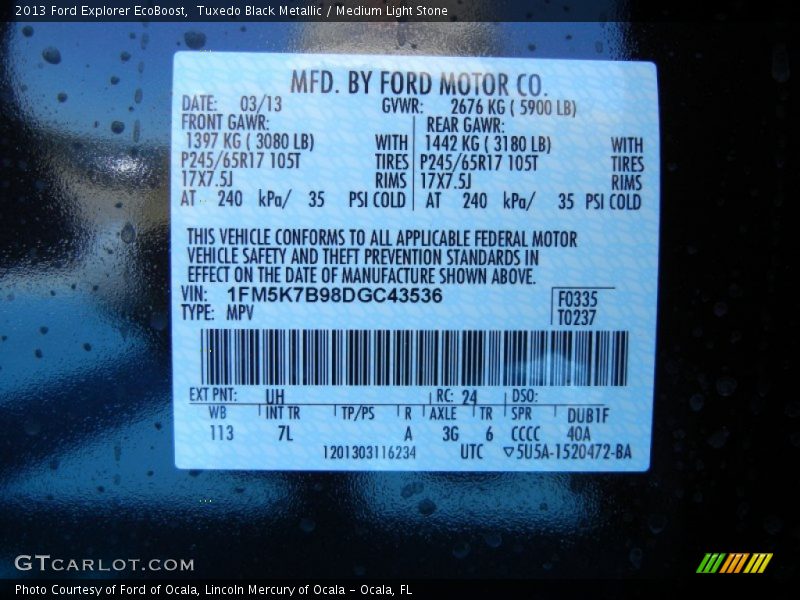 Tuxedo Black Metallic / Medium Light Stone 2013 Ford Explorer EcoBoost