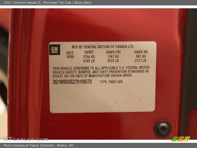 Red Jewel Tint Coat / Ebony Black 2007 Chevrolet Impala SS