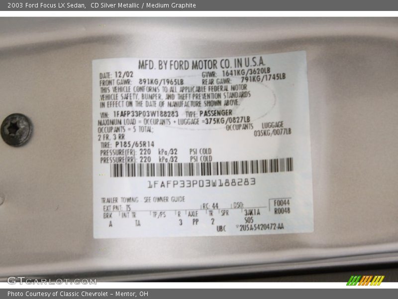 CD Silver Metallic / Medium Graphite 2003 Ford Focus LX Sedan