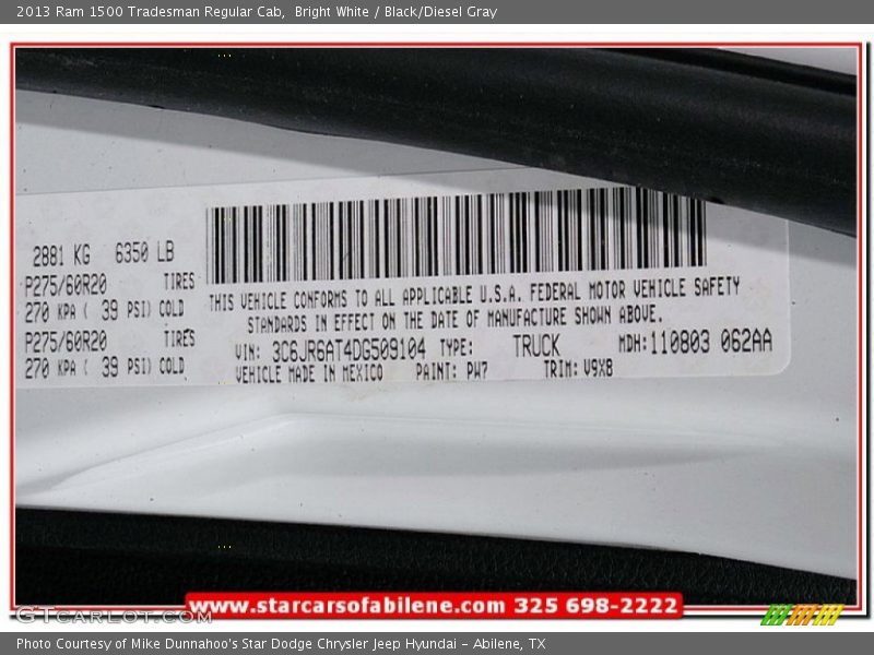 Bright White / Black/Diesel Gray 2013 Ram 1500 Tradesman Regular Cab