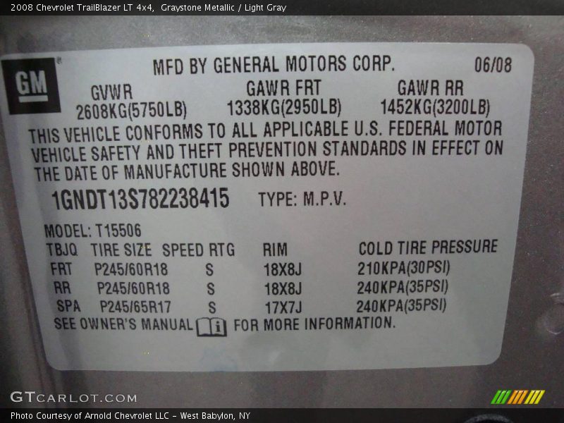 Graystone Metallic / Light Gray 2008 Chevrolet TrailBlazer LT 4x4