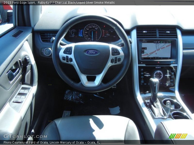 Ruby Red / Charcoal Black/Liquid Silver Smoke Metallic 2013 Ford Edge Sport