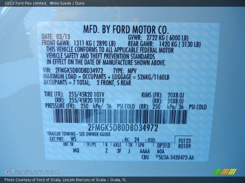 2013 Flex Limited White Suede Color Code WS