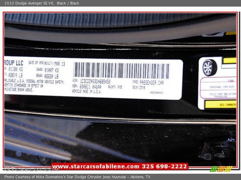 Black / Black 2013 Dodge Avenger SE V6