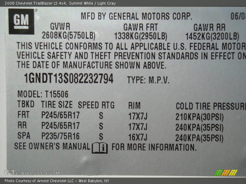 Summit White / Light Gray 2008 Chevrolet TrailBlazer LS 4x4