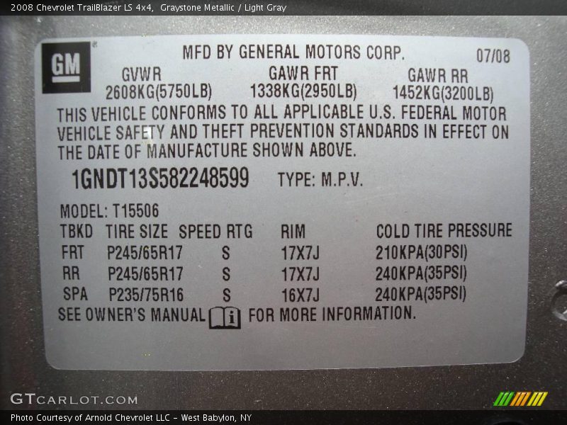 Graystone Metallic / Light Gray 2008 Chevrolet TrailBlazer LS 4x4