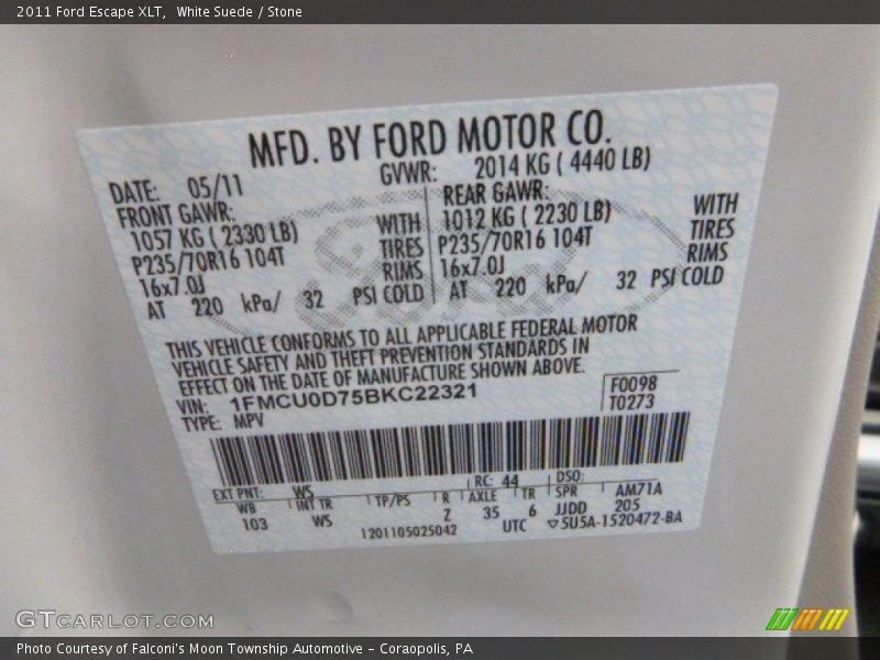 White Suede / Stone 2011 Ford Escape XLT