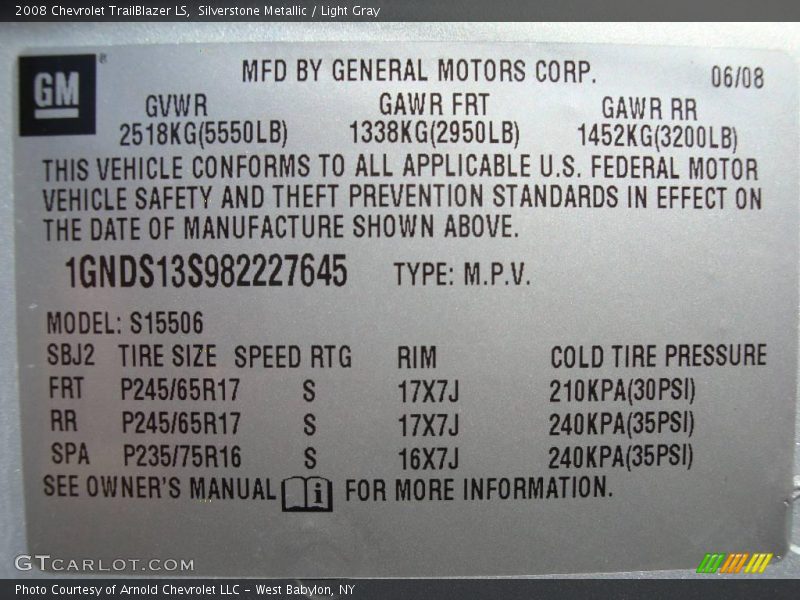 Silverstone Metallic / Light Gray 2008 Chevrolet TrailBlazer LS