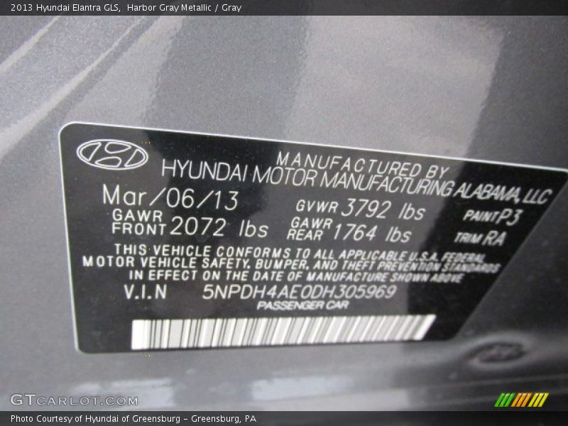 Harbor Gray Metallic / Gray 2013 Hyundai Elantra GLS